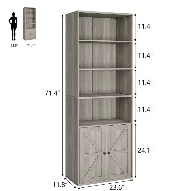 Libreria da fattoria con ante da 71,4" – 6 ripiani, autoportante | Nero / Rovere scuro / Grigio / Retro / Bianco