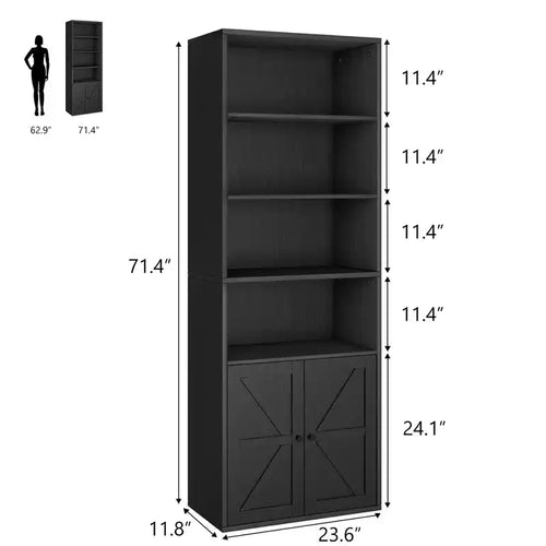 Libreria da fattoria con ante da 71,4" – 6 ripiani, autoportante | Nero / Rovere scuro / Grigio / Retro / Bianco