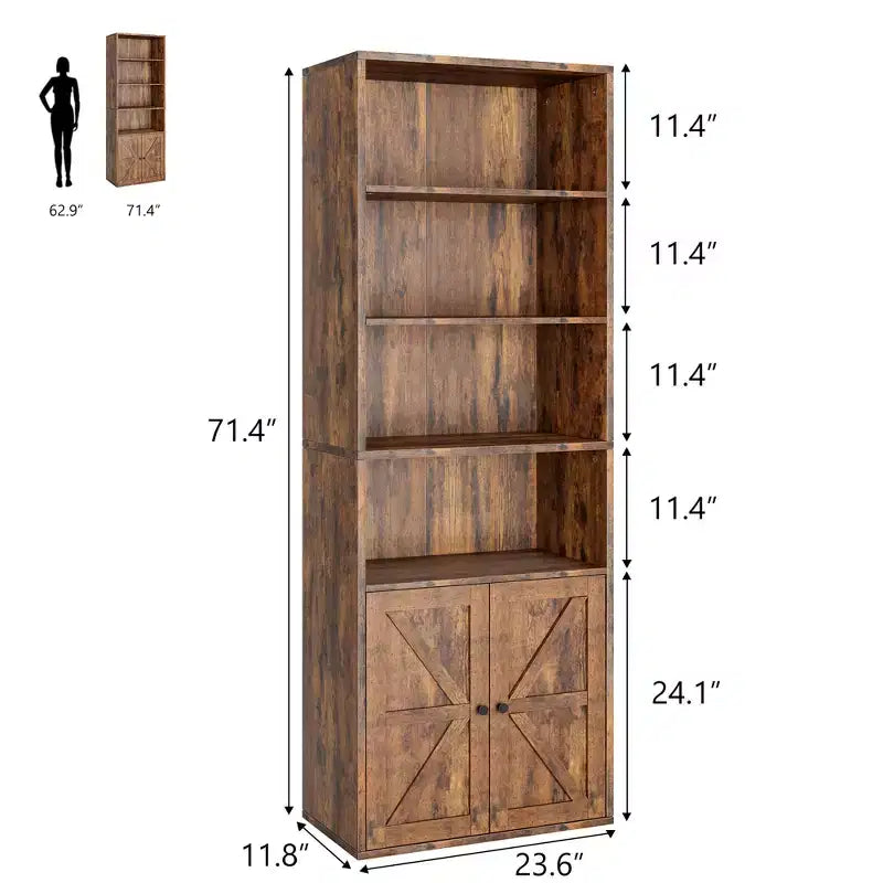 Libreria da fattoria con ante da 71,4" – 6 ripiani, autoportante | Nero / Rovere scuro / Grigio / Retro / Bianco