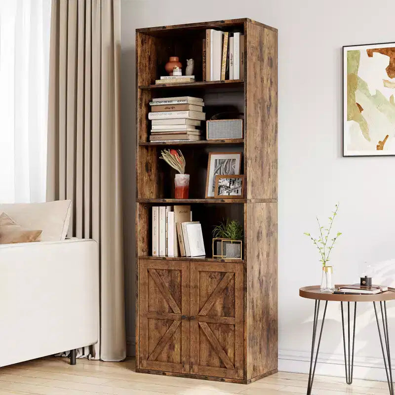Libreria da fattoria con ante da 71,4" – 6 ripiani, autoportante | Nero / Rovere scuro / Grigio / Retro / Bianco