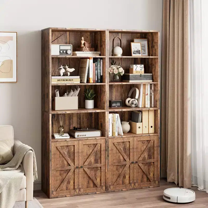 Libreria da fattoria con ante da 71,4" – 6 ripiani, autoportante | Nero / Rovere scuro / Grigio / Retro / Bianco
