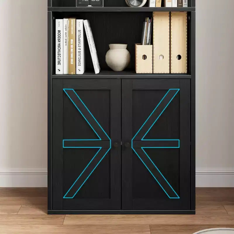 Libreria da fattoria con ante da 71,4" – 6 ripiani, autoportante | Nero / Rovere scuro / Grigio / Retro / Bianco