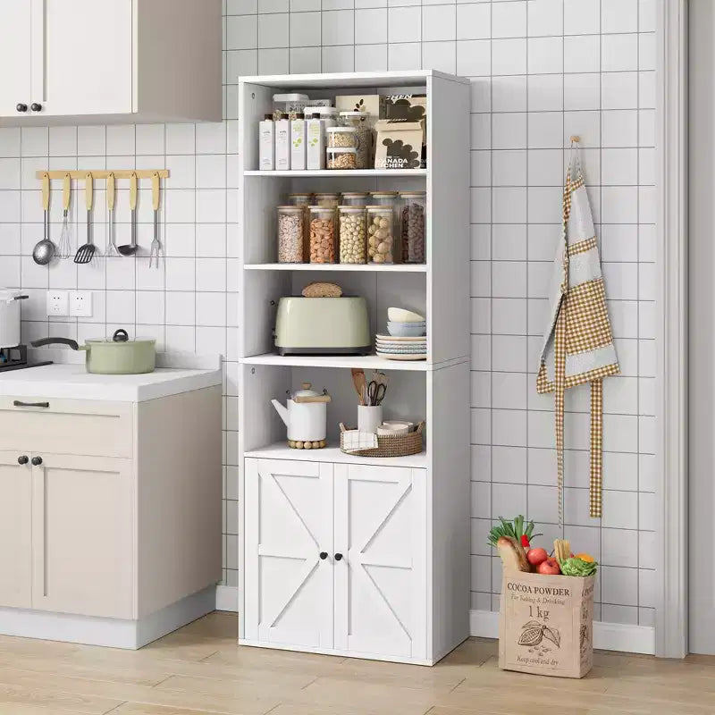 Libreria da fattoria con ante da 71,4" – 6 ripiani, autoportante | Nero / Rovere scuro / Grigio / Retro / Bianco