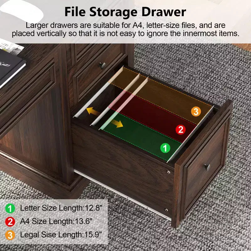 Scrivania da Direttore "Farmhouse" da 60" con Cassetti e Mobiletto – Nera / Marrone / Bianca, Postazione Singola