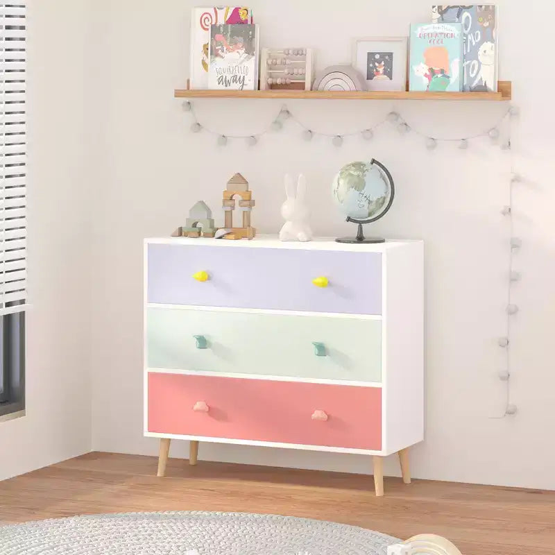 Comodino a cassetti colorato/bianco in legno, 3 o 4 cassetti, per camera da letto e cameretta per bambini