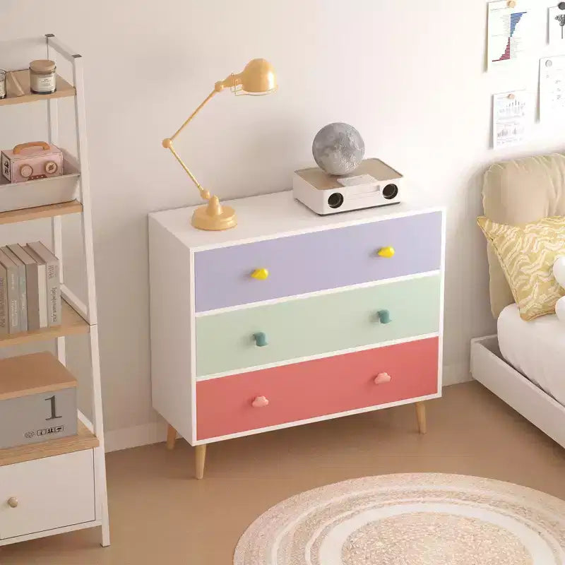Comodino a cassetti colorato/bianco in legno, 3 o 4 cassetti, per camera da letto e cameretta per bambini