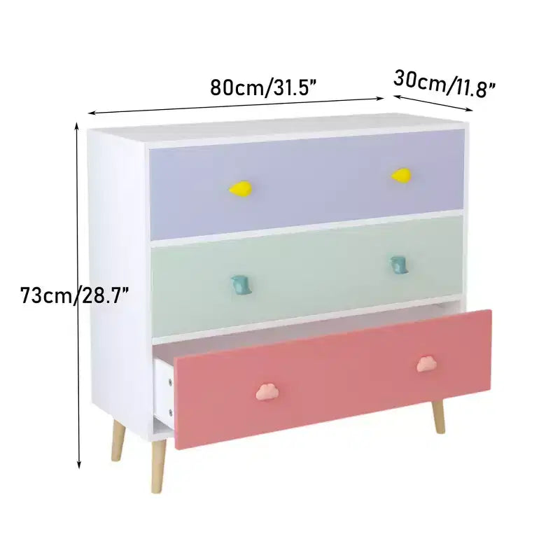 Comodino a cassetti colorato/bianco in legno, 3 o 4 cassetti, per camera da letto e cameretta per bambini