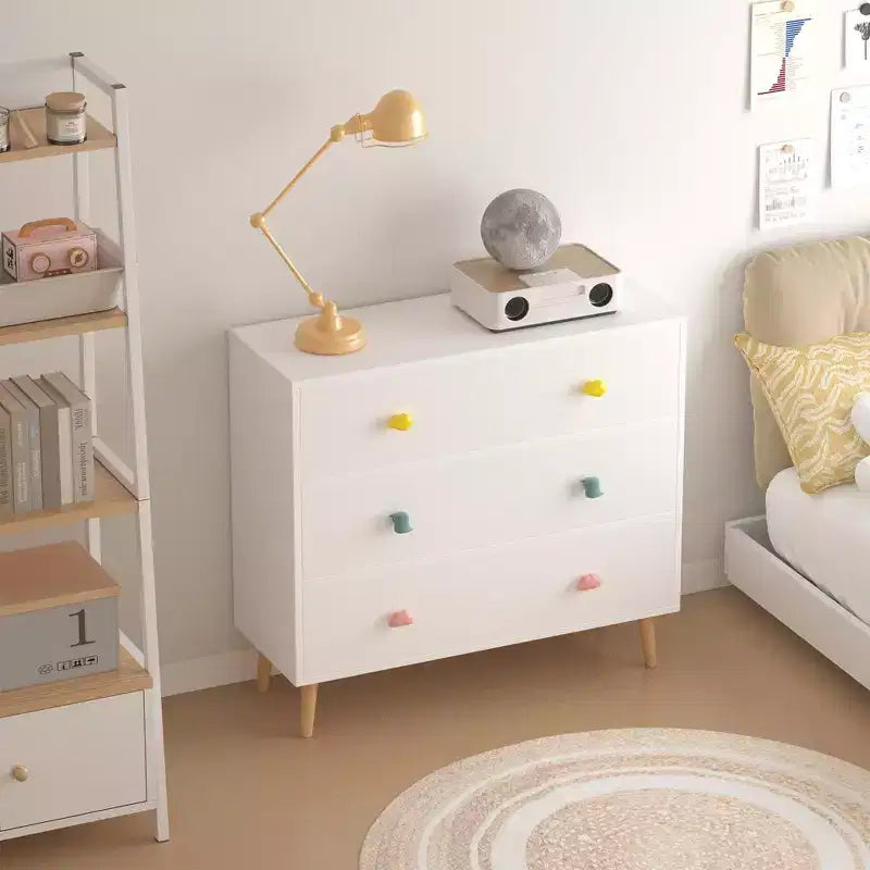 Comodino a cassetti colorato/bianco in legno, 3 o 4 cassetti, per camera da letto e cameretta per bambini