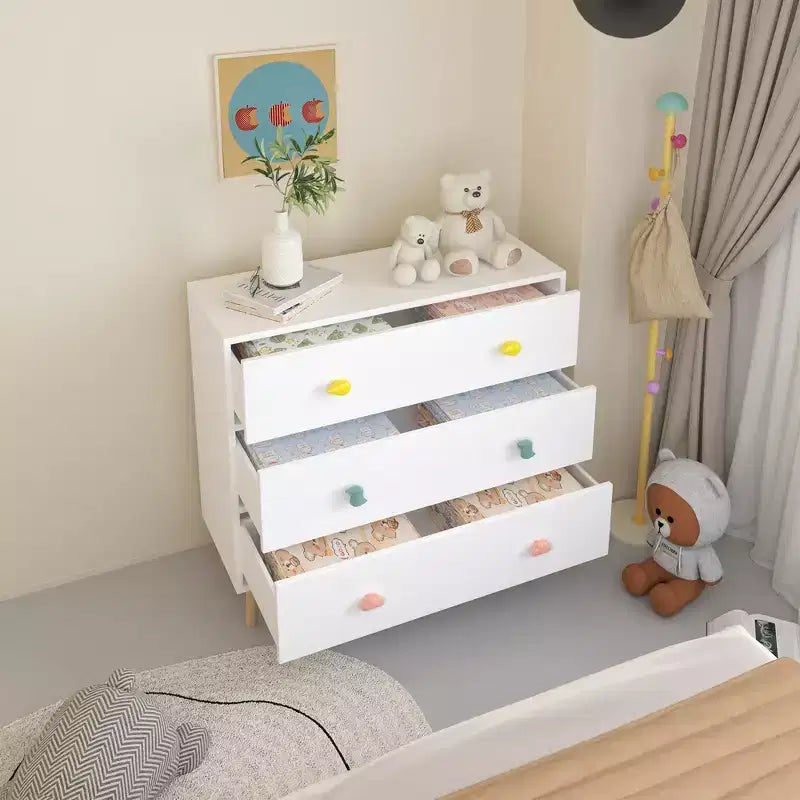 Comodino a cassetti colorato/bianco in legno, 3 o 4 cassetti, per camera da letto e cameretta per bambini