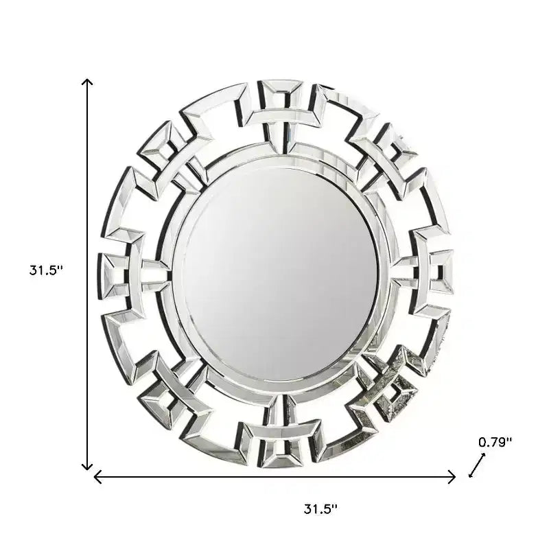 Specchio da parete rotondo art déco geo con cornice argentata, 32 pollici
