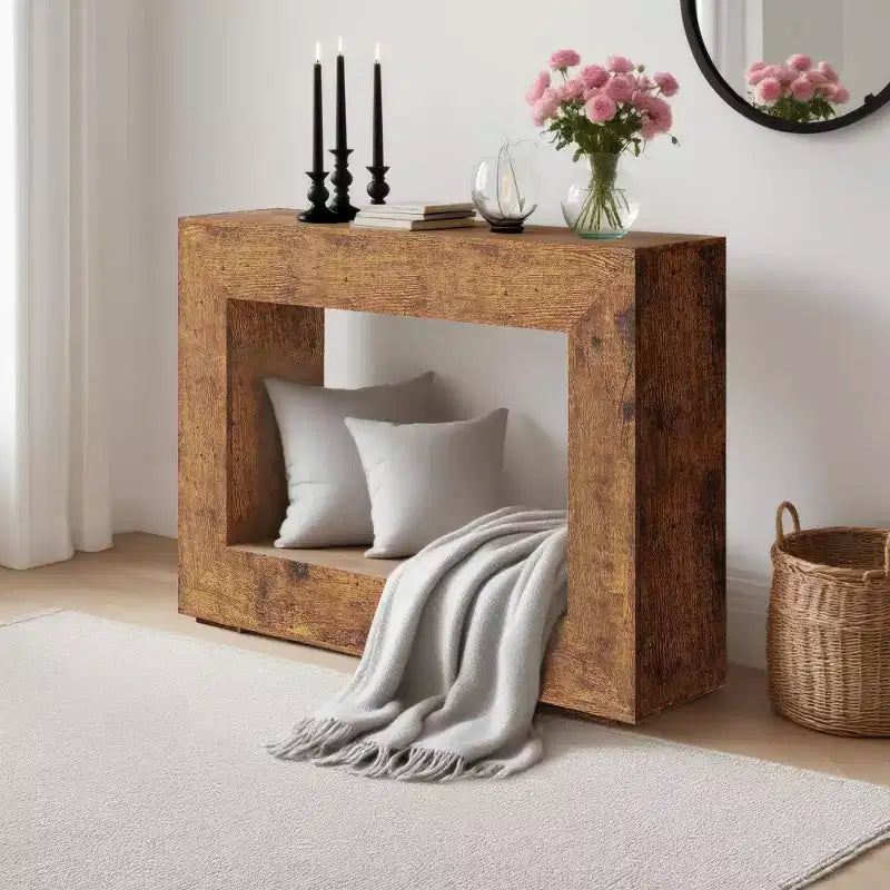 Tavolo Consolle Rustico Marrone Chiaro/Marrone Rurale da 119 cm con 3 Ripiani a Giorno