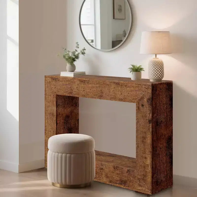 Tavolo Consolle Rustico Marrone Chiaro/Marrone Rurale da 119 cm con 3 Ripiani a Giorno