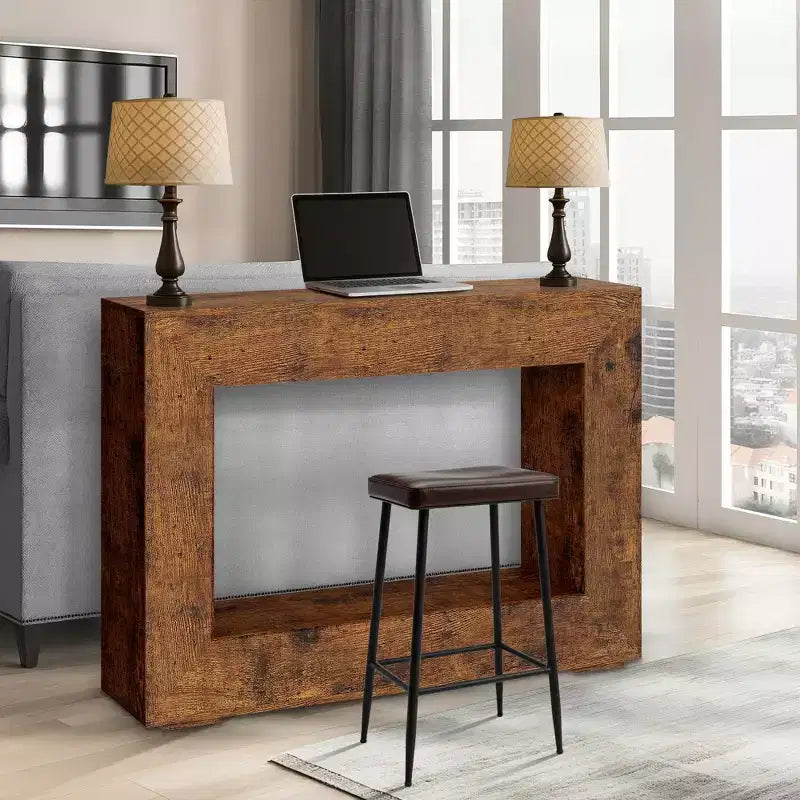 Tavolo Consolle Rustico Marrone Chiaro/Marrone Rurale da 119 cm con 3 Ripiani a Giorno