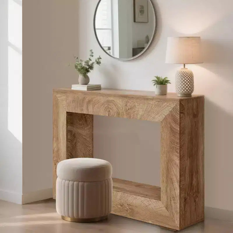 Tavolo Consolle Rustico Marrone Chiaro/Marrone Rurale da 119 cm con 3 Ripiani a Giorno