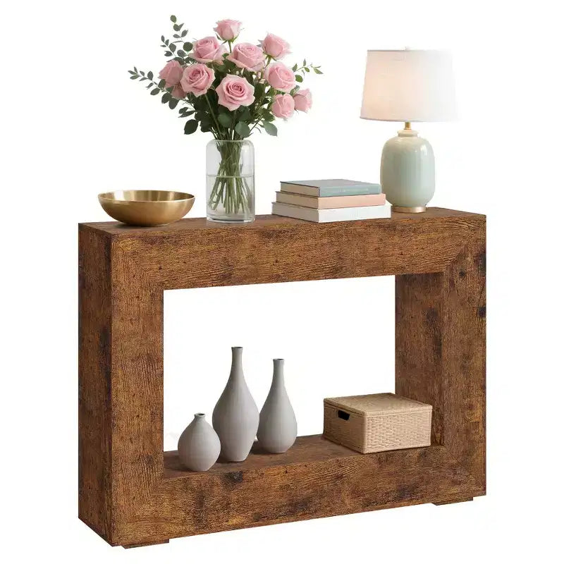 Tavolo Consolle Rustico Marrone Chiaro/Marrone Rurale da 119 cm con 3 Ripiani a Giorno