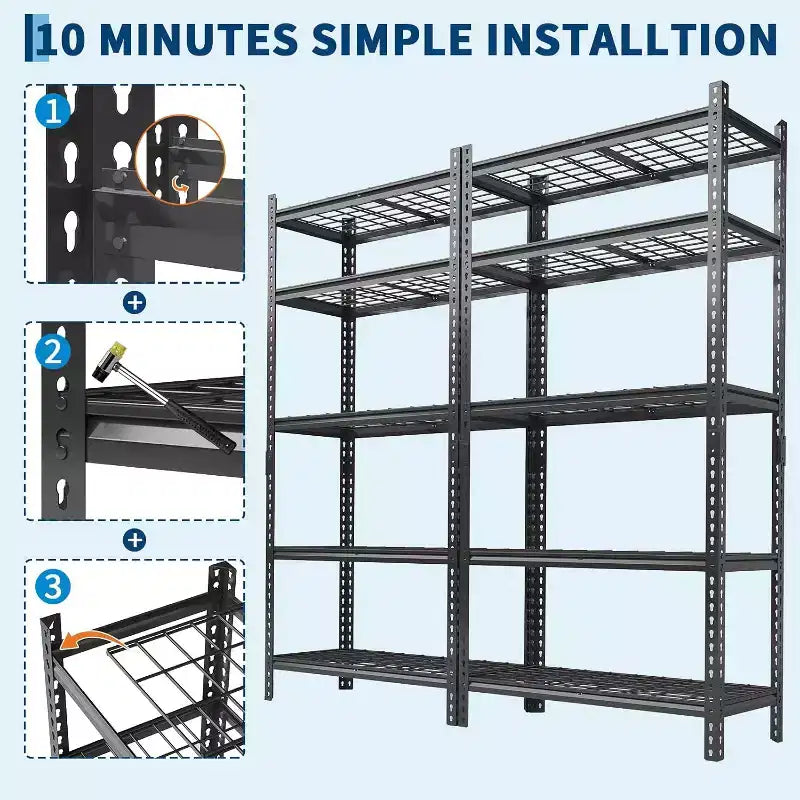 Scaffale metallico regolabile a 5 ripiani, nero