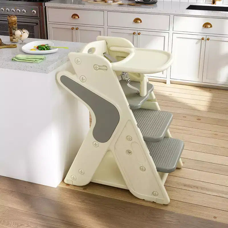 Seggiolone 3 in 1 regolabile per bambini, bianco e antracite/grigio/verde, per 1 bambino con vassoio e cintura di sicurezza