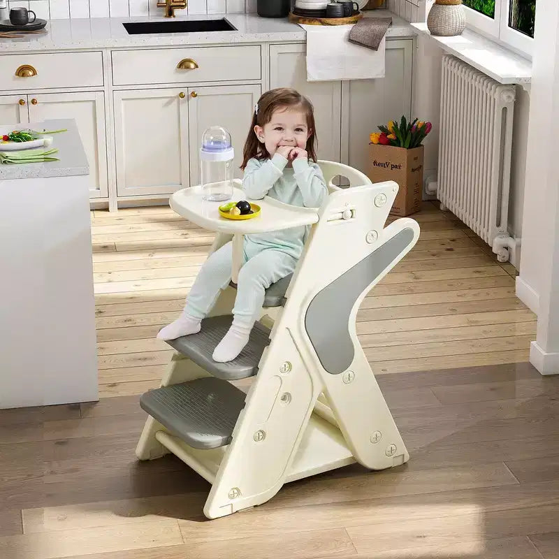 Seggiolone 3 in 1 regolabile per bambini, bianco e antracite/grigio/verde, per 1 bambino con vassoio e cintura di sicurezza