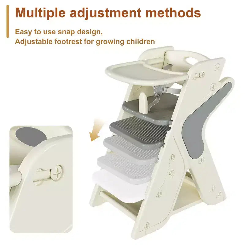 Seggiolone 3 in 1 regolabile per bambini, bianco e antracite/grigio/verde, per 1 bambino con vassoio e cintura di sicurezza