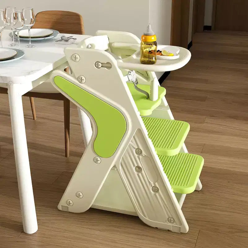 Seggiolone 3 in 1 regolabile per bambini, bianco e antracite/grigio/verde, per 1 bambino con vassoio e cintura di sicurezza