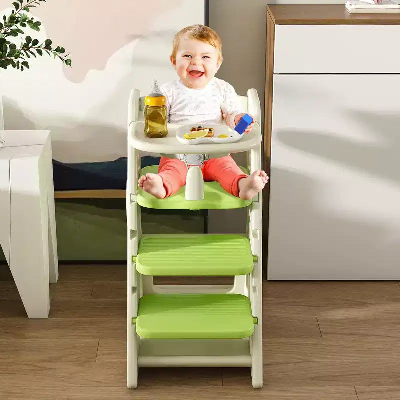 Seggiolone 3 in 1 regolabile per bambini, bianco e antracite/grigio/verde, per 1 bambino con vassoio e cintura di sicurezza
