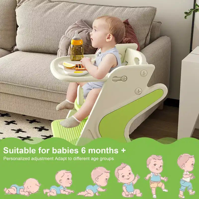 Seggiolone 3 in 1 regolabile per bambini, bianco e antracite/grigio/verde, per 1 bambino con vassoio e cintura di sicurezza