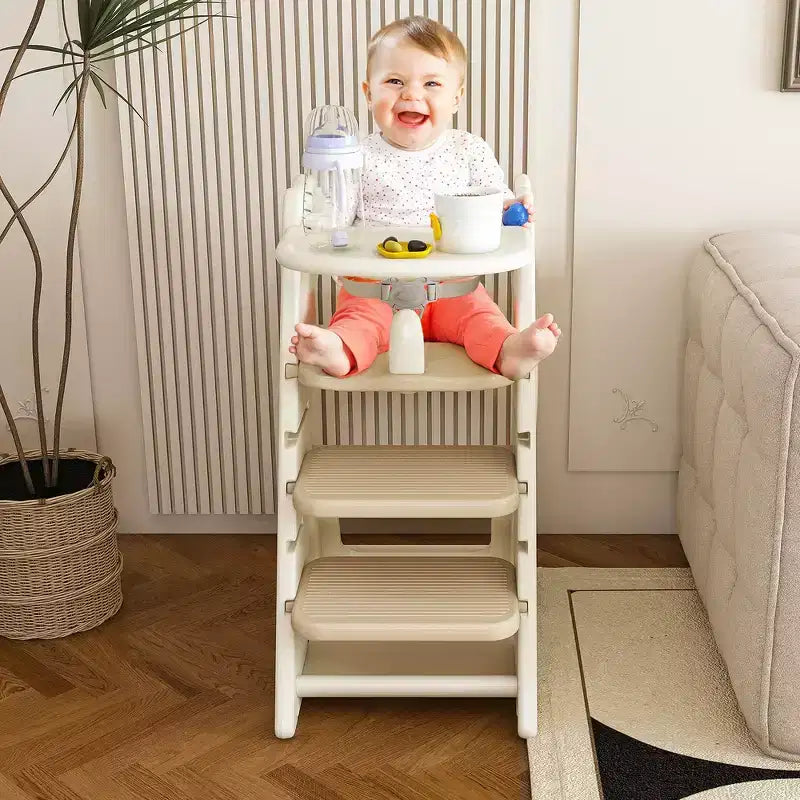Seggiolone 3 in 1 regolabile per bambini, bianco e antracite/grigio/verde, per 1 bambino con vassoio e cintura di sicurezza