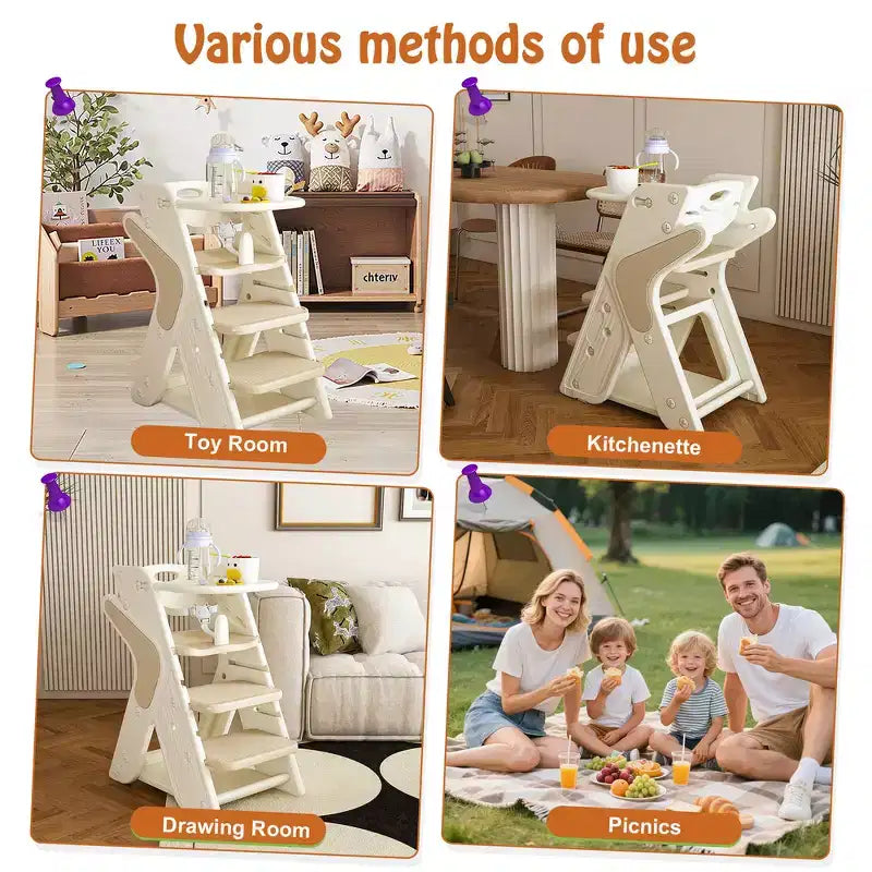 Seggiolone 3 in 1 regolabile per bambini, bianco e antracite/grigio/verde, per 1 bambino con vassoio e cintura di sicurezza