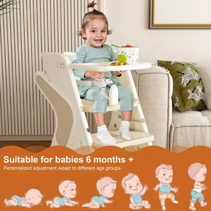 Seggiolone 3 in 1 regolabile per bambini, bianco e antracite/grigio/verde, per 1 bambino con vassoio e cintura di sicurezza