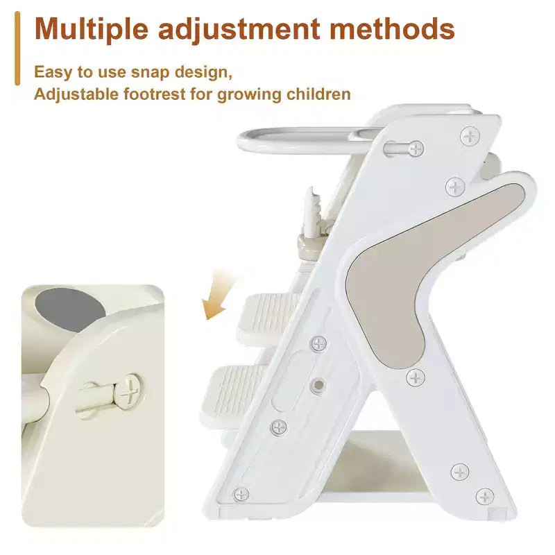 Seggiolone 3 in 1 regolabile per bambini, bianco e antracite/grigio/verde, per 1 bambino con vassoio e cintura di sicurezza