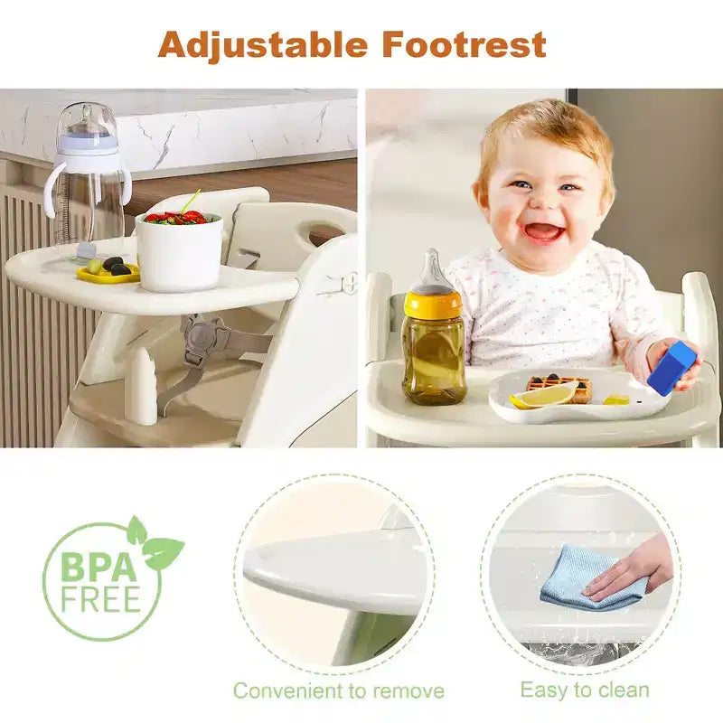Seggiolone 3 in 1 regolabile per bambini, bianco e antracite/grigio/verde, per 1 bambino con vassoio e cintura di sicurezza