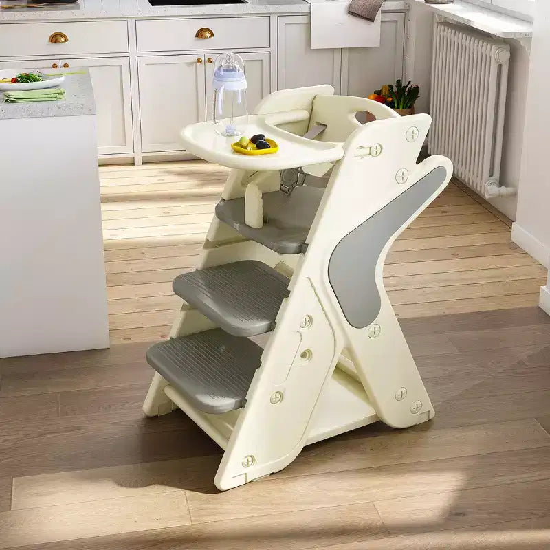 Seggiolone 3 in 1 regolabile per bambini, bianco e antracite/grigio/verde, per 1 bambino con vassoio e cintura di sicurezza