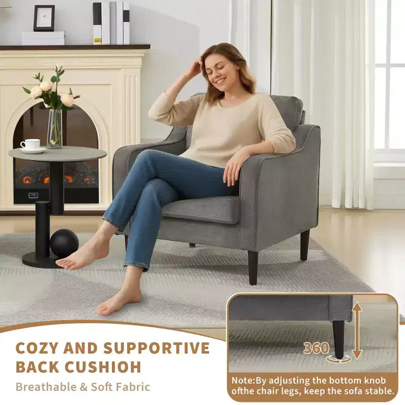 Poltroncina Imbottita Mid-Century, Seduta Singola – Beige / Grigio / Verde