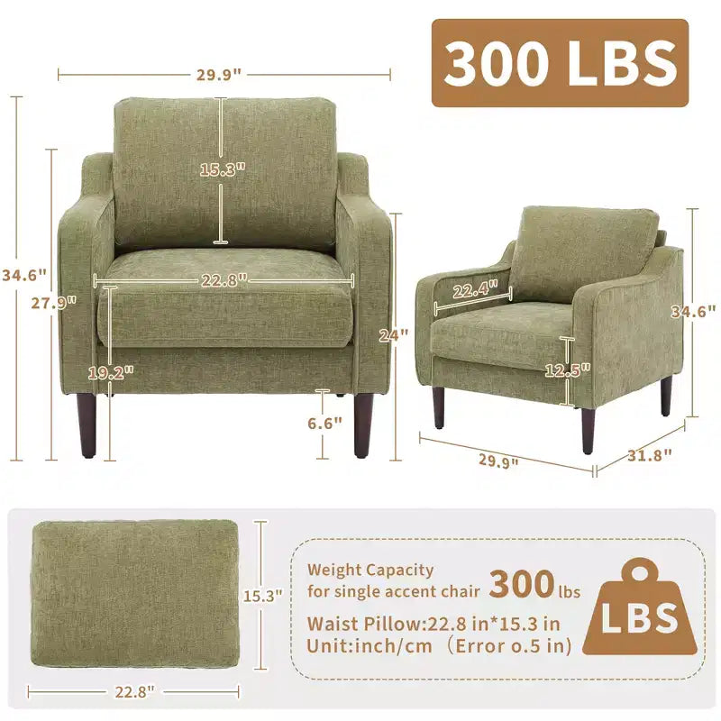 Poltroncina Imbottita Mid-Century, Seduta Singola – Beige / Grigio / Verde