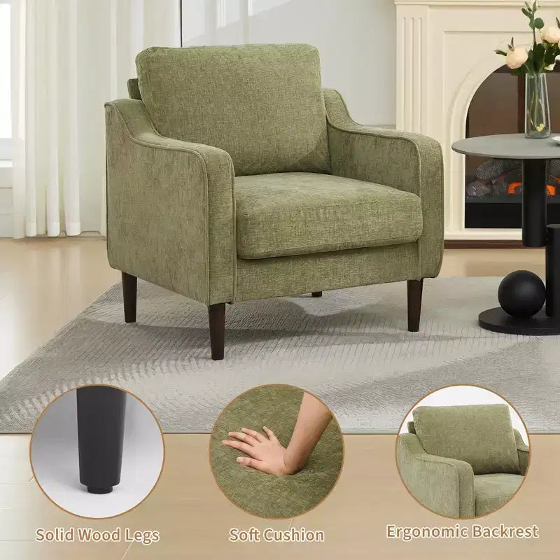 Poltroncina Imbottita Mid-Century, Seduta Singola – Beige / Grigio / Verde