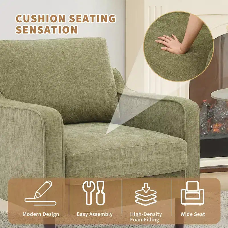 Poltroncina Imbottita Mid-Century, Seduta Singola – Beige / Grigio / Verde