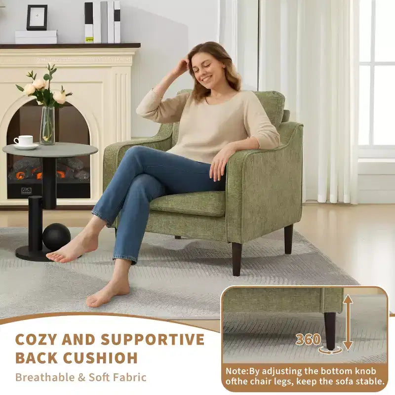 Poltroncina Imbottita Mid-Century, Seduta Singola – Beige / Grigio / Verde