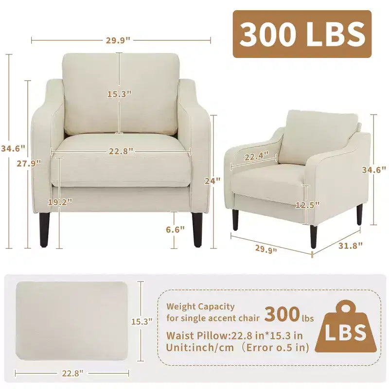 Poltroncina Imbottita Mid-Century, Seduta Singola – Beige / Grigio / Verde