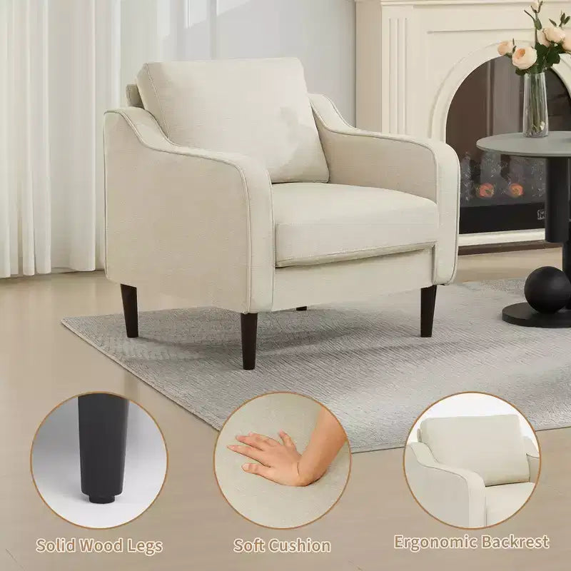 Poltroncina Imbottita Mid-Century, Seduta Singola – Beige / Grigio / Verde
