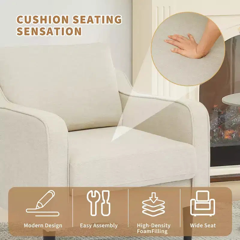 Poltroncina Imbottita Mid-Century, Seduta Singola – Beige / Grigio / Verde