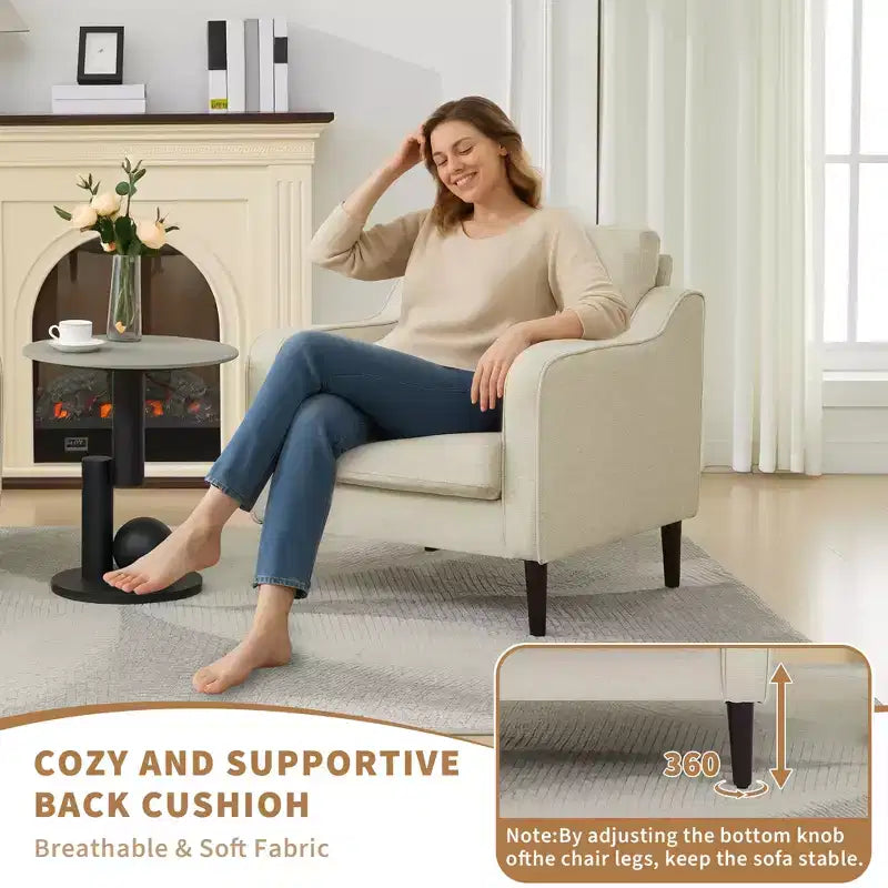 Poltroncina Imbottita Mid-Century, Seduta Singola – Beige / Grigio / Verde