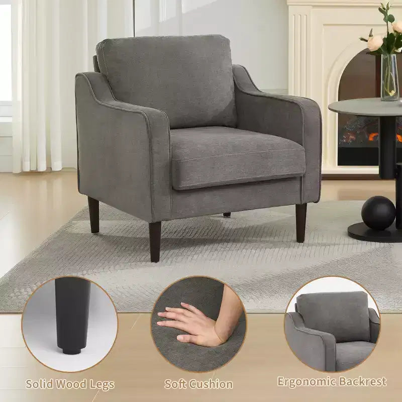 Poltroncina Imbottita Mid-Century, Seduta Singola – Beige / Grigio / Verde