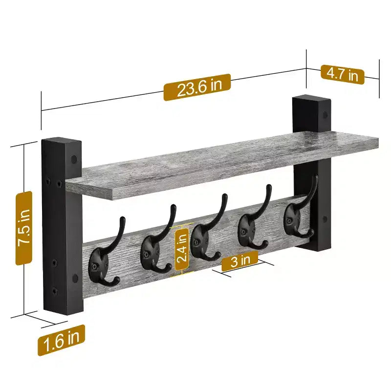 Mensola galleggiante da 24" con 5 ganci – Nero / Marrone / Grigio / Acero / Bianco