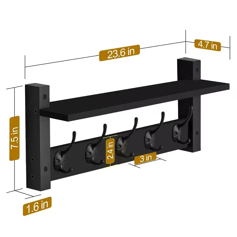 Mensola galleggiante da 24" con 5 ganci – Nero / Marrone / Grigio / Acero / Bianco
