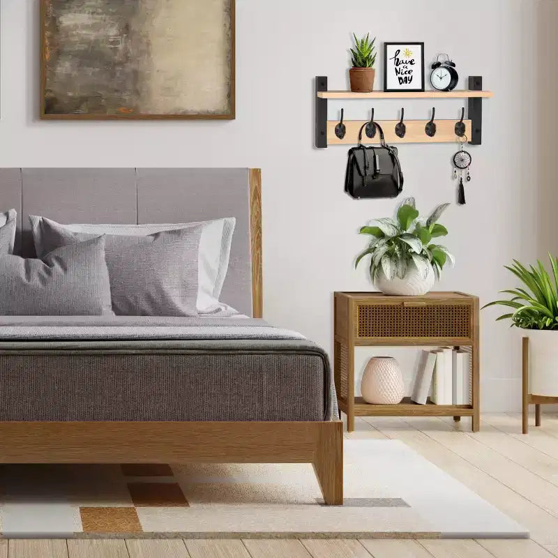 Mensola galleggiante da 24" con 5 ganci – Nero / Marrone / Grigio / Acero / Bianco