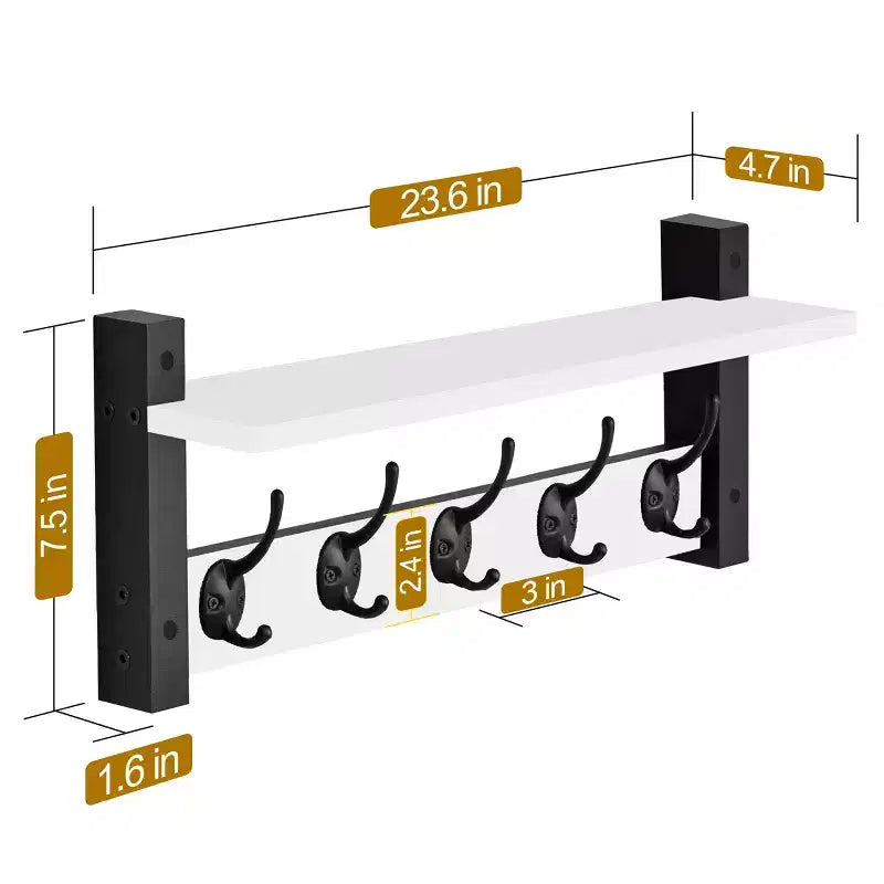 Mensola galleggiante da 24" con 5 ganci – Nero / Marrone / Grigio / Acero / Bianco