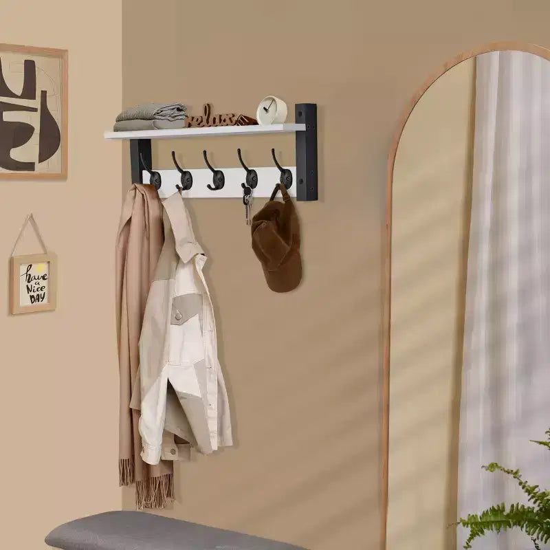 Mensola galleggiante da 24" con 5 ganci – Nero / Marrone / Grigio / Acero / Bianco
