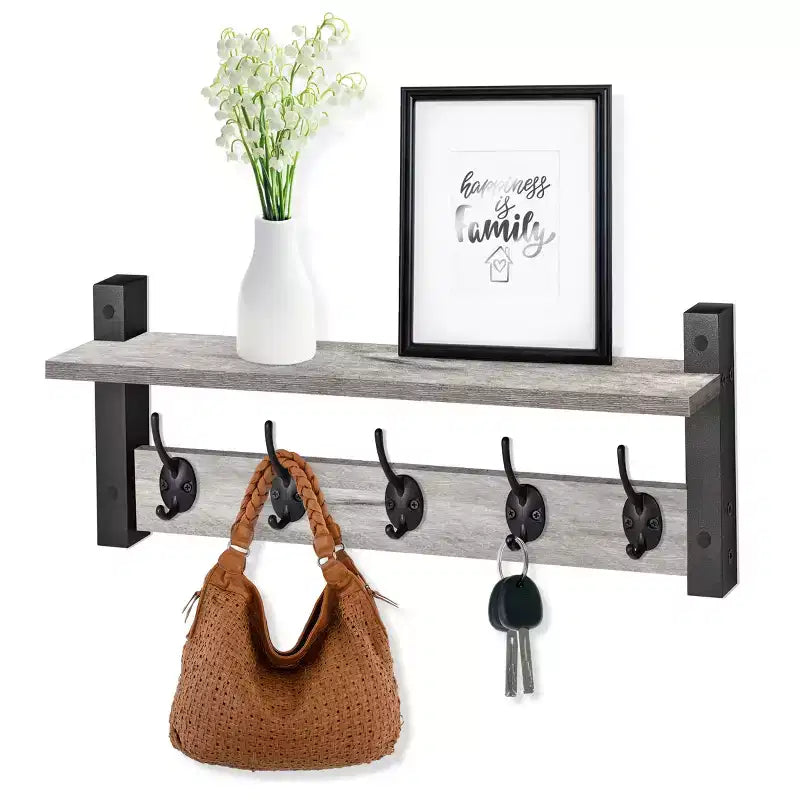 Mensola galleggiante da 24" con 5 ganci – Nero / Marrone / Grigio / Acero / Bianco