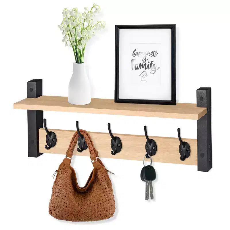 Mensola galleggiante da 24" con 5 ganci – Nero / Marrone / Grigio / Acero / Bianco