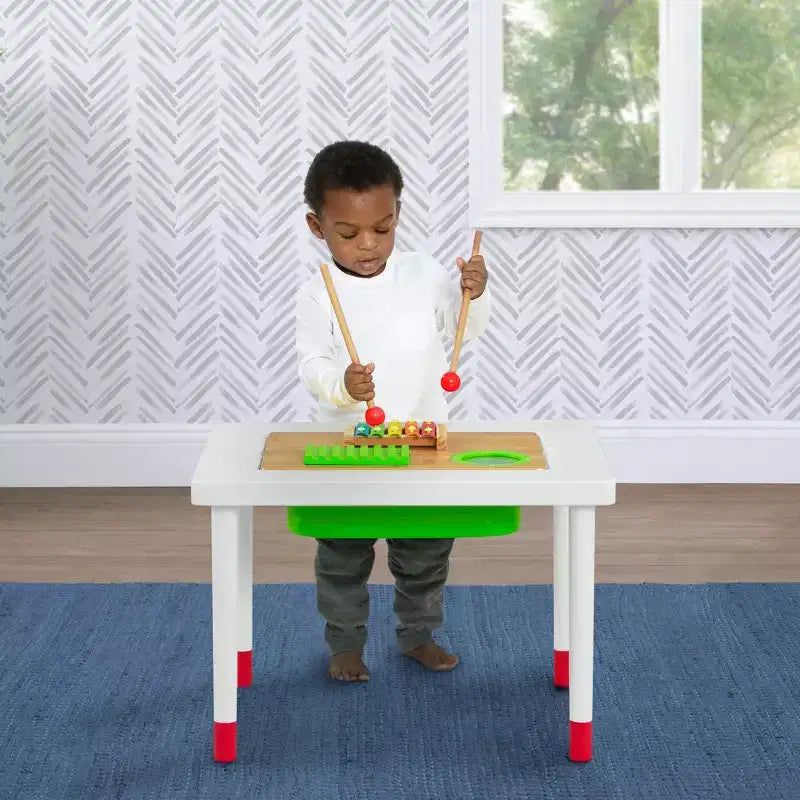 Tavolo per attività reversibile per bambini bianco con contenitore sensoriale, 1 bambino